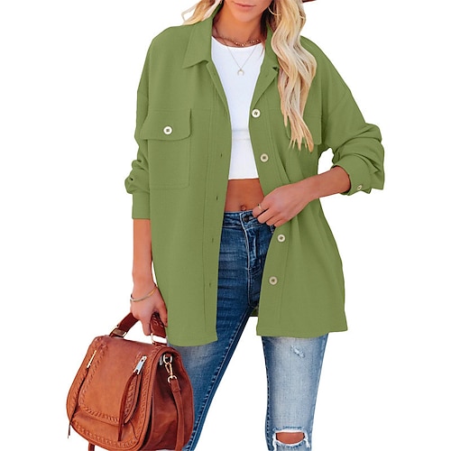 

Women's Winter Coat Warm Breathable Outdoor Daily Wear Vacation Going out Zipper Pocket Single Breasted Turndown Active Comfortable Street Style Shacket Solid Color Regular Fit Outerwear Long Sleeve