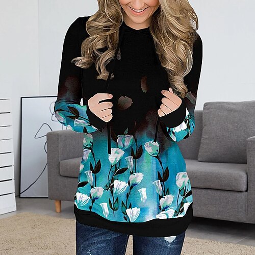 

Women's Hoodie Sweatshirt Pullover Active Basic Green White Black Floral Street Hoodie Long Sleeve S M L XL 2XL