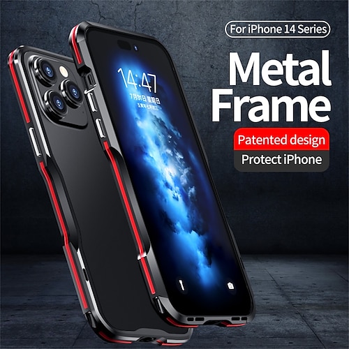 

telefon Etui Til Apple Klassisk serie iPhone 14 Pro Max iPhone 14 Plus Støddæmperramme Støvsikker Fire hjørner modstand mod fald Ensfarvet Metal