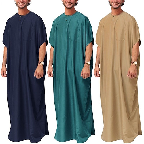 

Men's Pajamas Nightgown Sleepwear Nightshirt Pure Color Kimono Robes Home Bed Spa Cotton Blend Breathable V Wire Short Sleeve Fall Spring Green khaki