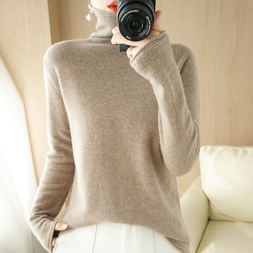 

Women's Pullover Sweater jumper Jumper Ribbed Knit Knitted Pure Color Turtleneck Stylish Casual Outdoor Daily Winter Fall Blue Camel S M L / Long Sleeve / Regular Fit / Going out