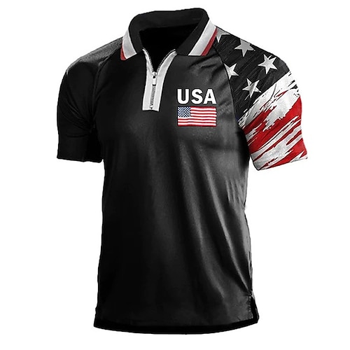 

Men's Collar Polo Shirt Golf Shirt National Flag Turndown Black 3D Print Outdoor Street Short Sleeves Zipper Print Clothing Apparel Fashion Designer Casual Breathable / Summer / Spring / Summer