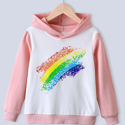

Kids Girls' Hoodie Rainbow Outdoor 3D Print Long Sleeve Pocket Fashion 3-13 Years Winter Pink Rainbow