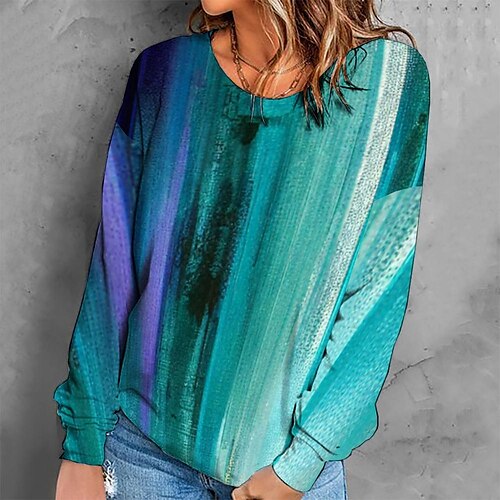 

Women's Sweatshirt Pullover Retro Blue Graphic Geometric Tie Dye Casual Round Neck Long Sleeve S M L XL 2XL 3XL / Winter