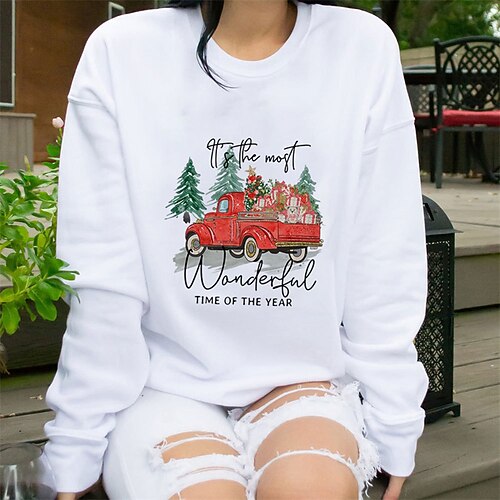 

Women's Plus Size Tops Christmas Blouse Shirt Tree Deer Print Long Sleeve Crewneck Casual Daily Polyester Fall Winter Green Wine / Sunflower
