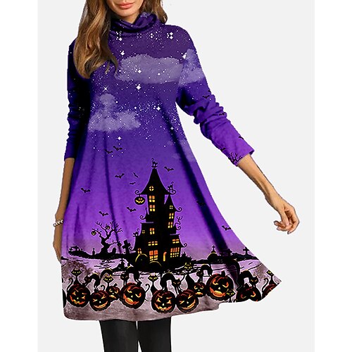 

Damen Casual kleid Sweatshirt-Kleid Purpur Langarm Katze Bedruckt Winter Herbst Rollkragen Modisch winterkleider damen herbstkleider 2022 XS S M L XL 2XL 3XL 4XL