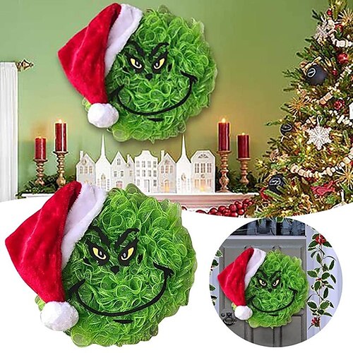 

2022 christmas garland new grinch green hair monster doll garland ornaments christmas door hanging decorations