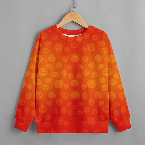 

Kids Boys Halloween Sweatshirt Pumpkin Outdoor 3D Print Long Sleeve Crewneck Active 3-12 Years Winter Orange