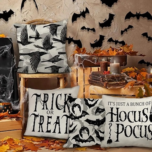 

Halloween Double Side Cushion Cover 4PC Soft Decorative Square Throw Pillow Cover Cushion Case Pillowcase for Bedroom Livingroom Superior Quality Machine Washable Indoor Cushion for Sofa Couch Bed Chair Bat Witch Spider
