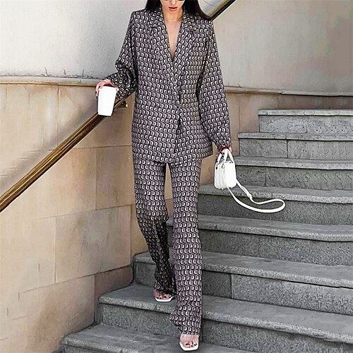 

Women's Suits Warm Breathable Outdoor Daily Wear Vacation Going out Patchwork Button Pocket Single Breasted Turndown Active Sports Comfortable Street Style Lattice Regular Fit Outerwear Long Sleeve