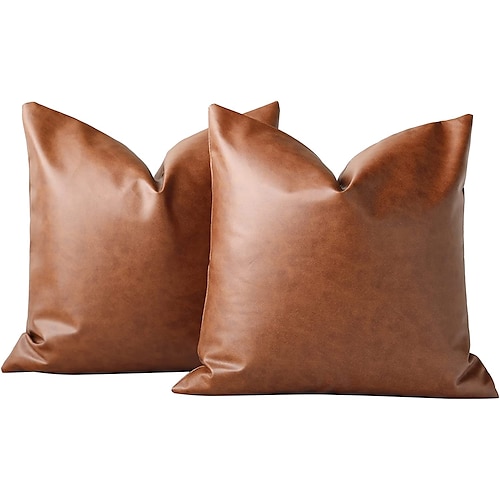 

Faux Leather Pillow Covers Cognac Brown Modern Solid Outdoor Cushion Cases Luxury Pillowcases for Couch Sofa Bed Decorative 1PC