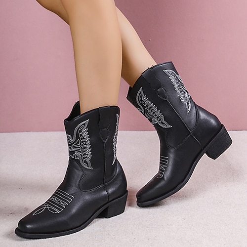 

Women's Boots Daily Cowboy Boots Booties Ankle Boots Winter Block Heel Square Toe Classic Walking Shoes PU Leather Loafer Striped Dark Brown Black Khaki