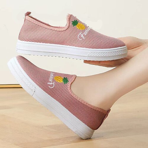 

Women's Slip-Ons Daily Comfort Shoes Summer Embroidery Flat Heel Round Toe Casual Sweet Mesh Loafer Solid Colored Embroidered Black Pink White