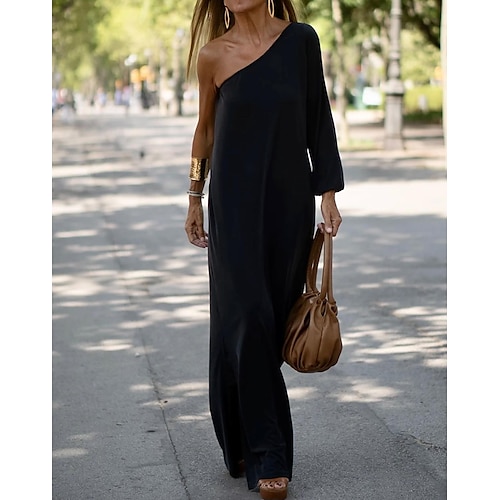 

Women's Casual Dress Shift Dress Black Long Sleeve Pure Color Jacquard Winter Fall Autumn One Shoulder Fashion Winter Dress Fall Dress 2022 S M L XL 2XL 3XL