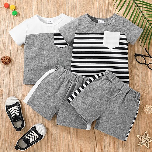 

Kids Boys T-shirt Shorts Clothing Set 2 Pieces Short Sleeve Gray White Stripe Street Vacation Casual Comfort 2-8 Years