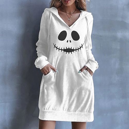 

Women's Pullover Hoodie Dress Active Streetwear Long Pocket Print Black Gray White Graphic Daily Hooded Long Sleeve S M L XL XXL 3XL