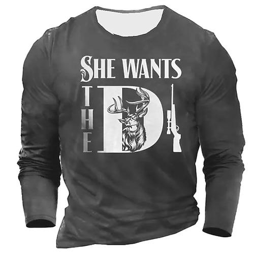 

Men's Unisex T shirt Tee Animal Letter Graphic Prints Crew Neck Dark Gray 3D Print Outdoor Street Long Sleeve Print Clothing Apparel Basic Sports Designer Casual