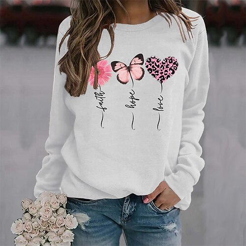 

Women's Sweatshirt Pullover Active Streetwear Print Black Blue White Butterfly Heart Flower Daily Round Neck Long Sleeve S M L XL XXL