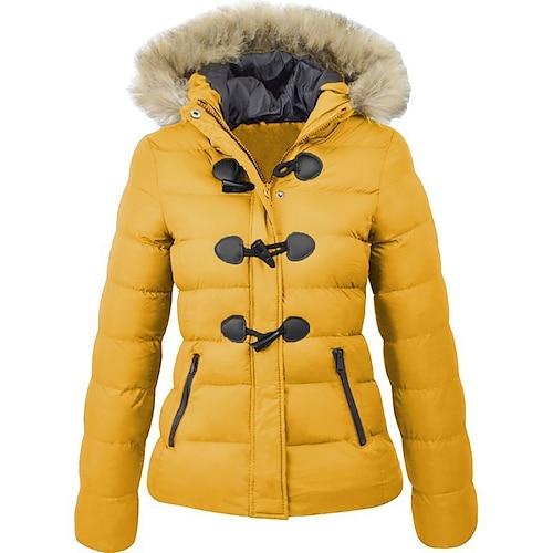 

Women's Winter Jacket Winter Coat Parka Windproof Warm Outdoor Street Vacation Going out Zipper Pocket Fur Collar Fleece Lined Zipper Hoodie Contemporary Ordinary Casual Street Style Solid Color
