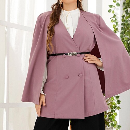 

Women's Plus Size Blazer Lace up Button Plain Formal Office Long Sleeve V Neck Regular Fall Winter Pink XL XXL 3XL 4XL