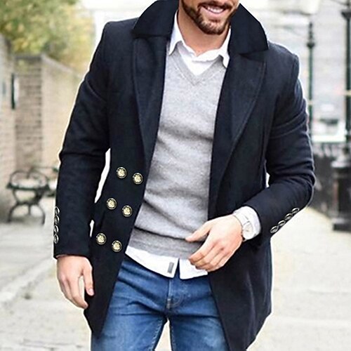 

Men's Winter Coat Peacoat Coat Business Casual Winter Polyester Windproof Warm Outerwear Clothing Apparel Stylish Casual non-printing Pure Color Pocket Lapel Single Breasted