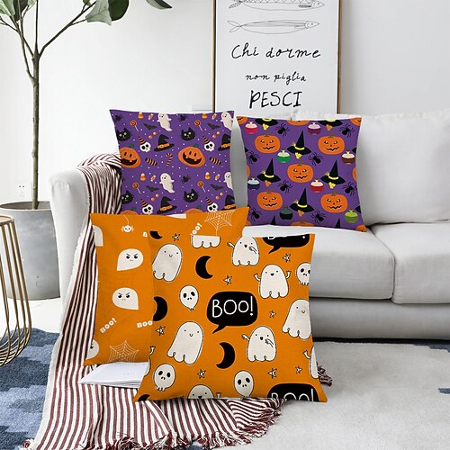 

Halloween Party Double Side Cushion Cover 4PC Soft Decorative Square Cushion Case Pillowcase for Bedroom Livingroom Sofa Couch Chair Superior Quality Machine Washable