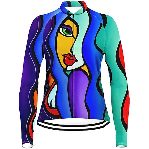 

21Grams Women's Cycling Jersey Long Sleeve Bike Top with 3 Rear Pockets Mountain Bike MTB Road Bike Cycling Breathable Quick Dry Moisture Wicking Reflective Strips Green Blue Graphic Polyester Spandex