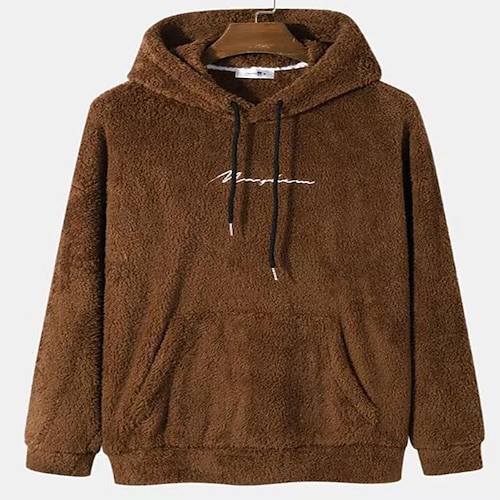 

Men's Fuzzy Sherpa Pullover Hoodie Sweatshirt Coffee Hooded Graphic Letter Sports Outdoor Streetwear Casual Big and Tall Esencial Spring Clothing Apparel Hoodies Sweatshirts Long Sleeve / Winter