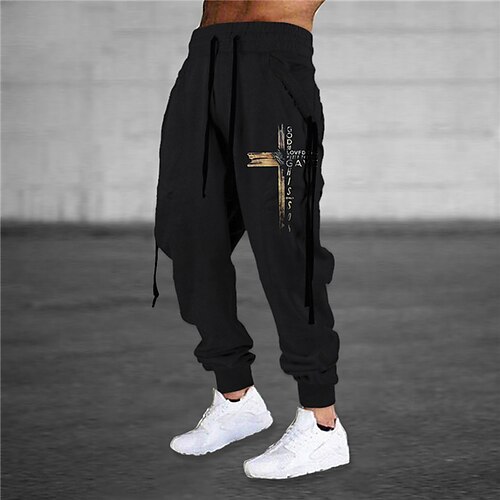 

Men's Sweatpants Joggers Trousers Drawstring Elastic Waist Ribbon Graphic Prints Cross Comfort Breathable Sports Outdoor Casual Daily Cotton Blend Terry Streetwear Designer Black Micro-elastic