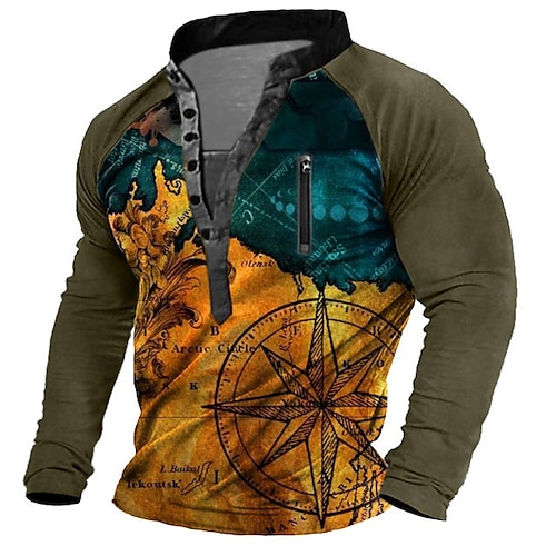 

Men's Unisex Sweatshirt Pullover Button Up Hoodie Orange Standing Collar Geometric Graphic Prints Zipper Print Casual Daily Sports 3D Print Streetwear Designer Casual Spring Fall Clothing Apparel