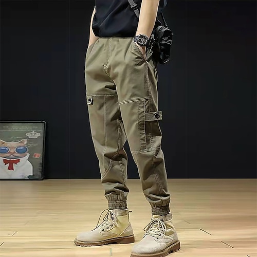

Men's Cargo Pants Trousers Elastic Waist Multi Pocket Solid Color ArmyGreen