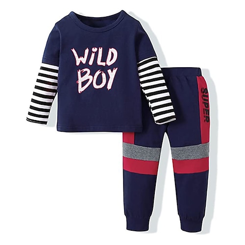 

2 Pieces Kids Boys T-shirt & Pants T-shirtSet Clothing Set Outfit Letter Stripe Camouflage Long Sleeve Print Set Outdoor Fashion Cool Daily Winter Fall 3-12 Years Green Blue Army Green