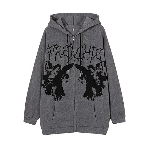 

Women's Casual Jacket Windproof Warm Outdoor Street Daily Vacation Zipper Pocket Print Zipper Hoodie Comfortable Street Style Letter Regular Fit Outerwear Long Sleeve Winter Fall Khaki Gray White S M