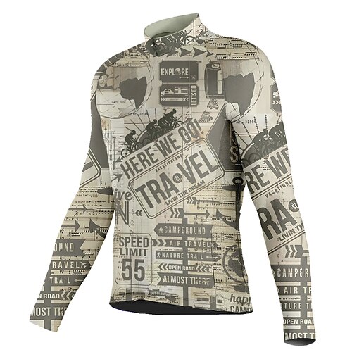 

21Grams Men's Cycling Jersey Long Sleeve Bike Top with 3 Rear Pockets Mountain Bike MTB Road Bike Cycling Breathable Quick Dry Moisture Wicking Reflective Strips Grey Graphic Polyester Spandex Sports