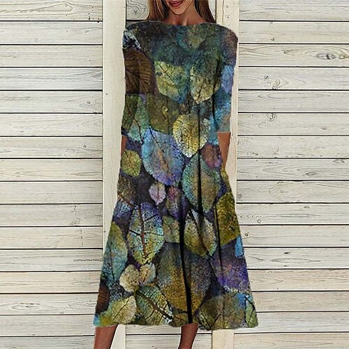 

Mujer Vestido informal Vestido de cambio Vestido Midi Verde Trébol Manga 3/4 Estampado Frunce Invierno Otoño Escote Redondo Vacaciones 2023 S M L XL XXL 3XL