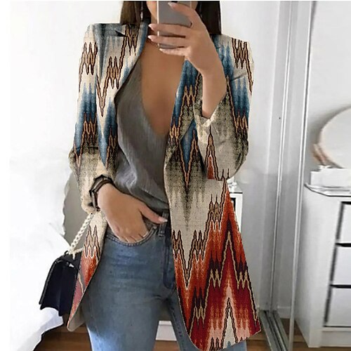 

Women's Blazer Breathable Comfortable Office Work Office / Career Vacation Print Open Front Turndown OL Style Elegant Modern Office / career Geometric Regular Fit Outerwear Long Sleeve Winter Fall