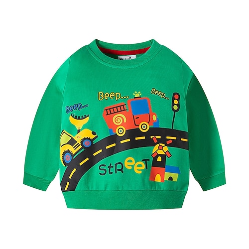 

Kids Boys Sweatshirt Cartoon Outdoor Long Sleeve Cool Cotton 2-8 Years Winter Green Gray