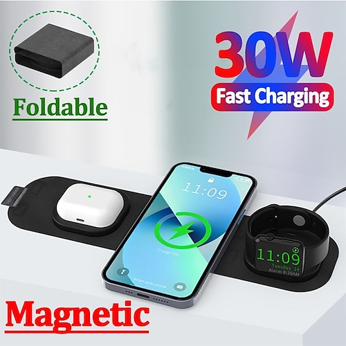 

3 in 1 30W Fast Wireless Charger Magnetic Qi Charging Dock Station For iPhone 14 13 12 11 Pro XS MAX Apple Watch 7 6 SE AirPods Pro