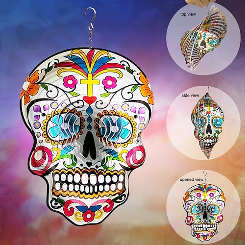 

Halloween Car 3D Metal Garden Wind Spinner Unique Gifts Car Decorations Quality Hanging Ornament for Home/Garden/Car 12inch Mandala Silver Sugar Skull Wind Spinners