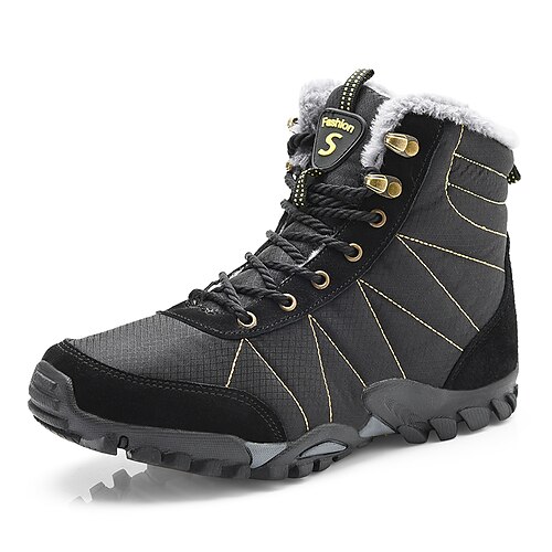 

Men's Hiking Shoes Sneakers Fleece Lining Hiking Outdoor Leather Fall & Winter Dark Grey Golden Black / Round Toe