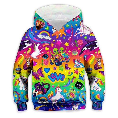 

Kids Boys Hoodie Skull Outdoor 3D Print Long Sleeve Pocket Active 3-13 Years Winter Rainbow