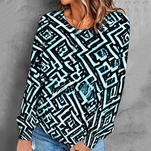 

Women's Sweatshirt Pullover Retro Green Graphic Geometric Tie Dye Casual Round Neck Long Sleeve S M L XL 2XL 3XL / Winter