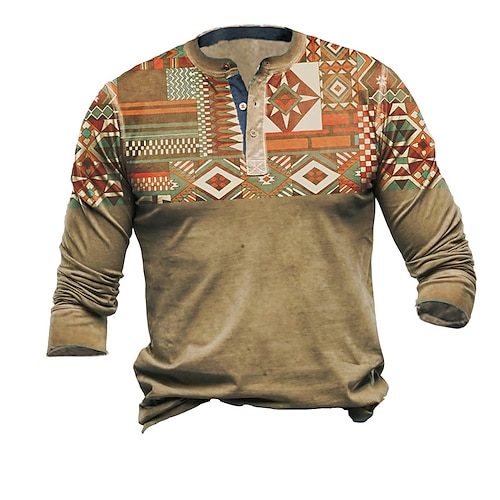 

Men's Unisex Sweatshirt Pullover Button Up Hoodie Henley Collar Graphic Prints Print Casual Daily Sports 3D Print Boho Designer Casual Clothing Apparel Hoodies Sweatshirts Long Sleeve Brown