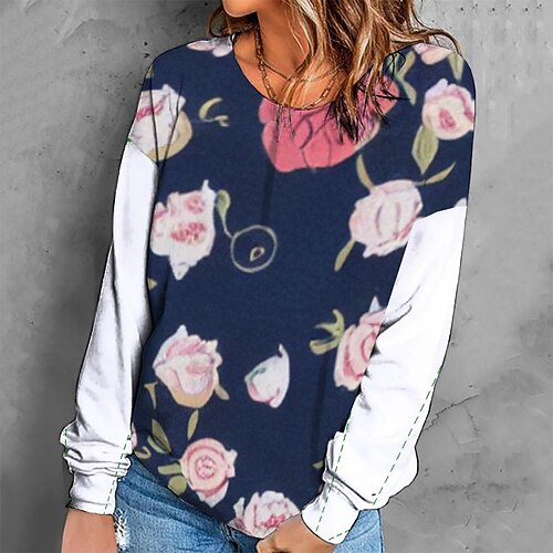 

Women's Sweatshirt Pullover Retro Blue Graphic Geometric Tie Dye Casual Round Neck Long Sleeve S M L XL 2XL 3XL / Winter