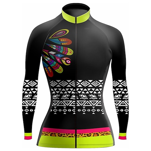

21Grams Women's Cycling Jersey Long Sleeve Bike Top with 3 Rear Pockets Mountain Bike MTB Road Bike Cycling Quick Dry Moisture Wicking Black Leopard Spandex Sports Clothing Apparel / Stretchy
