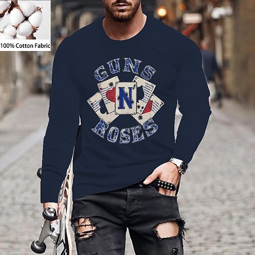 

Men's Unisex T shirt Tee Letter Poker Crew Neck Green Black Gray Navy Blue Long Sleeve Hot Stamping Outdoor Street Print Tops Cotton Basic Sports Designer Simple