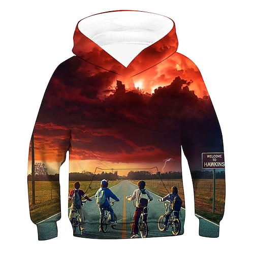 

Kids Boys Hoodie Graphic Outdoor 3D Print Long Sleeve Pocket Fashion 3-12 Years Winter Orange