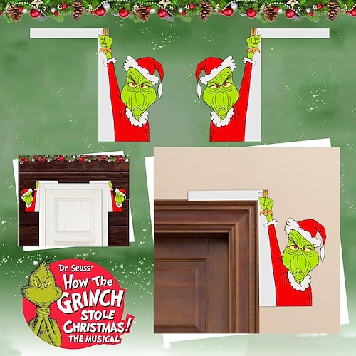 

Christmas Creative Grinch Door Corner Ornaments Gifts Wooden Door Corner Ornaments