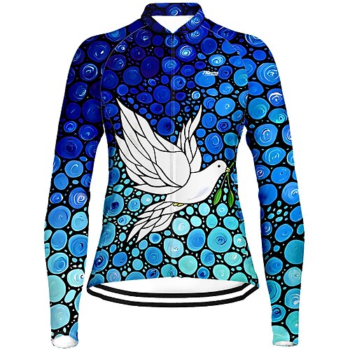 

21Grams Women's Cycling Jersey Long Sleeve Bike Top with 3 Rear Pockets Mountain Bike MTB Road Bike Cycling Breathable Quick Dry Moisture Wicking Reflective Strips Blue Polka Dot Bird Polyester