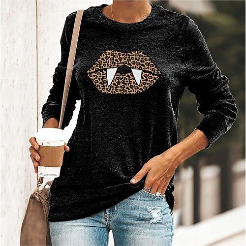 

Women's Basic Print Halloween Cheetah Print Basic Round Neck Regular Spring & Fall Blue Yellow Dark Green Dark Blue Black